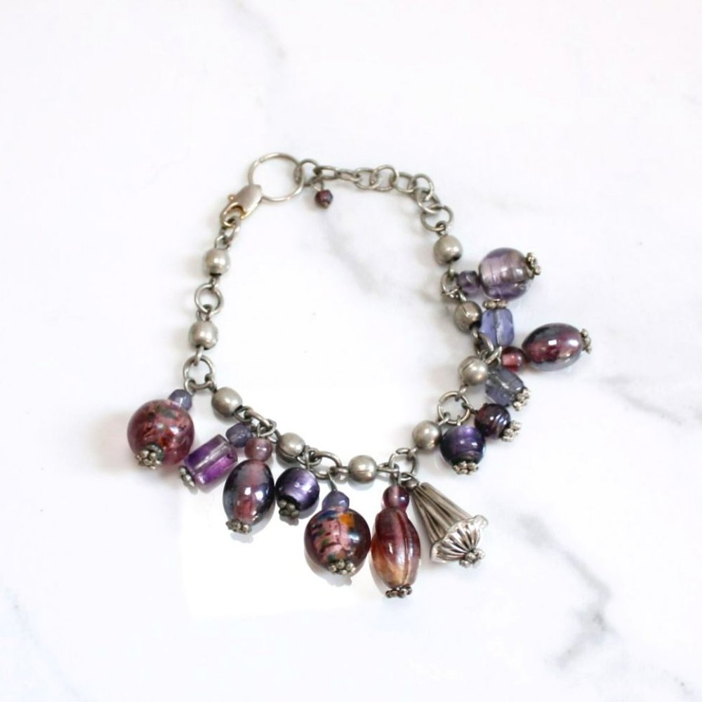 Purple Charm Small Chain Link Bracelet
